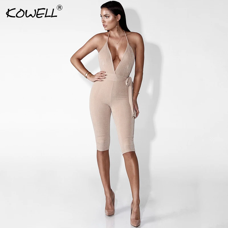 Deep V-Neck Backless Bandage Jumpsuit Women Rompers Sexy Off Shoulder Bodycon Bodysuits Calf-Length Pants Party Overalls