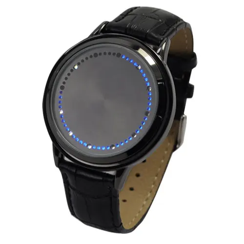 Unisex Fashion Cool Touch Screen LED Binary Wrist Watch Blue Light Electronic Digital Watch