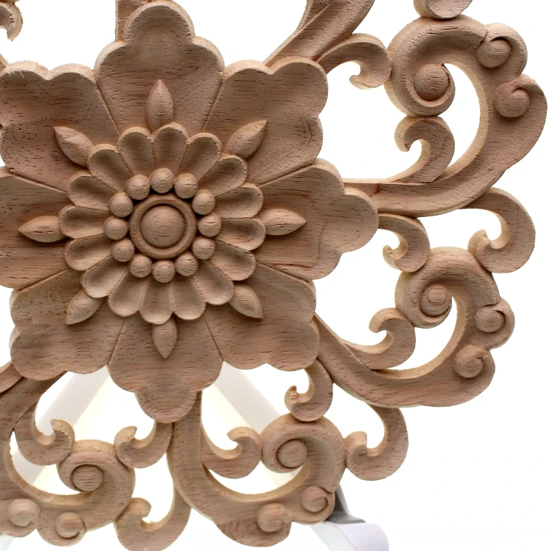 RUNBAZEF Furniture Wood Carving Appliques Vintage Nautical Decor Cabinet Door Solid Decals Flowers Pattern Carved Crafts