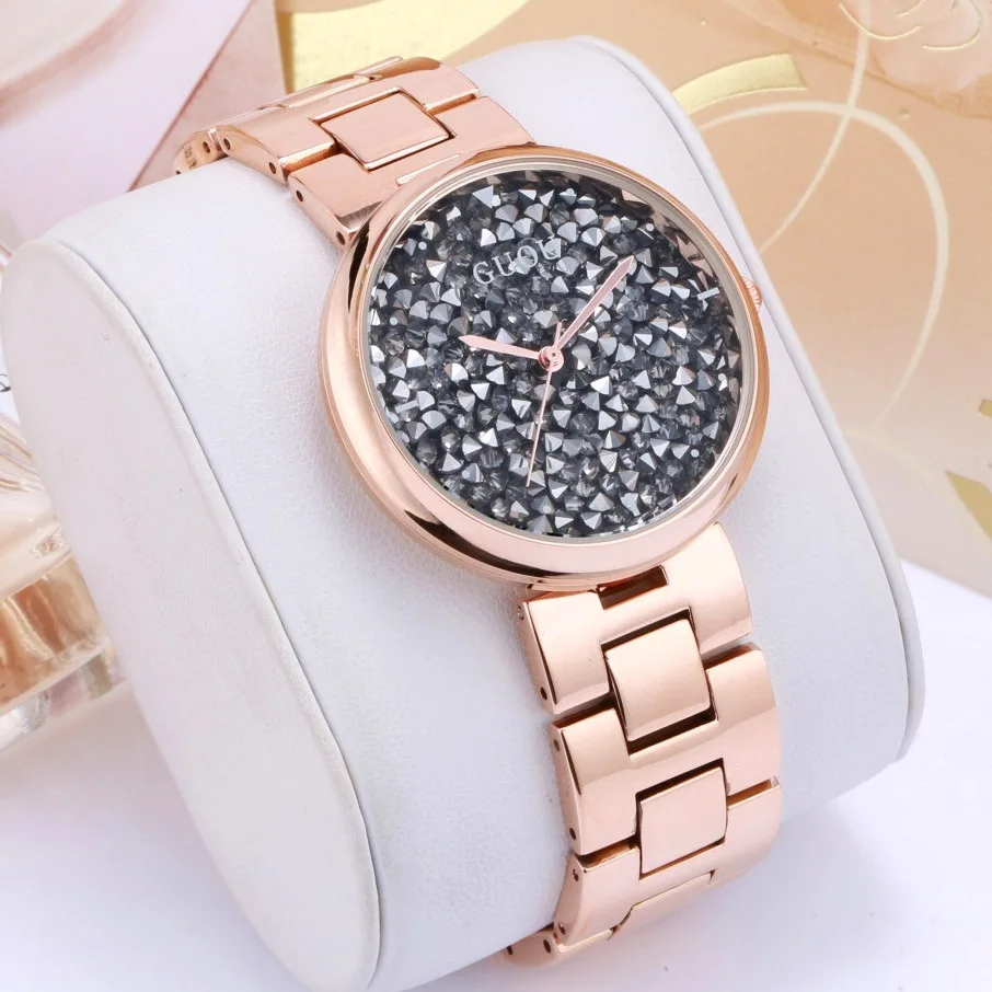 2022 GUOU Watch Top Luxury Full Diamond Dial Women Watches Fashion Shiny Rhinestone Ladies Hour relogio feminino relojes mujer