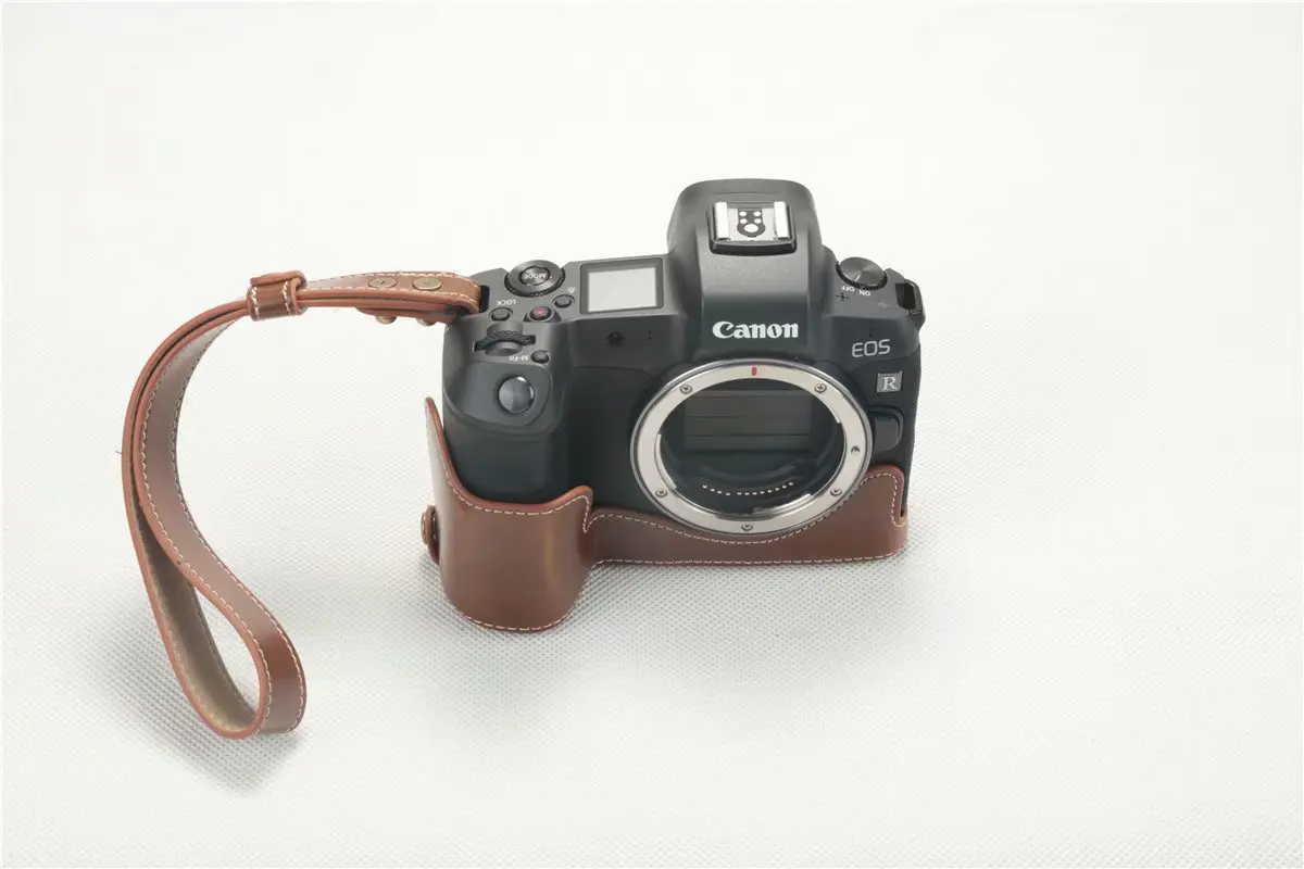 New Pu Leather Camera Case Bag Half Body Tempered Glass For Canon EOS R Camera Wrist strap Professional bottom cover