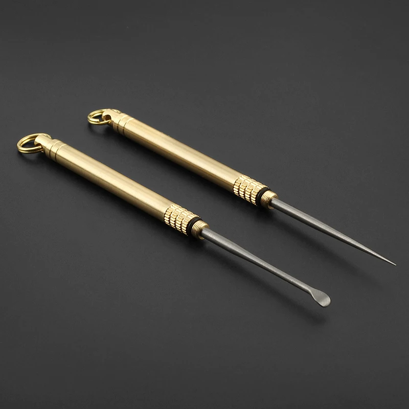 Brass+Titanium Alloy Ear Spoon All-in-one Toothpick Toothpick Portable EDC Outdoor Tools Toothpicks