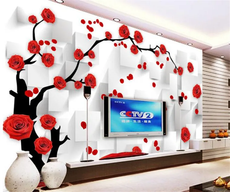 

Large Custom Wallpaper Rose Reflex 3D Box TV Background Living Room Bedroom Wall Home Decor