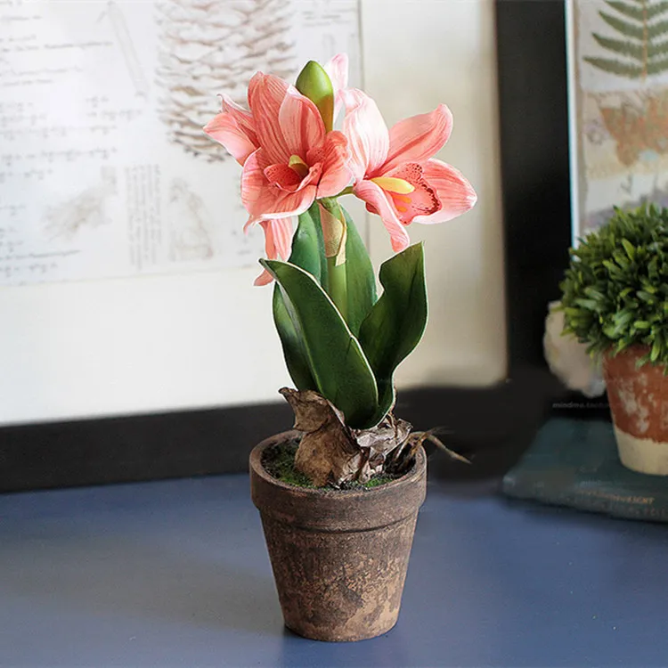 Flores de lirio en maceta pequeñas de alta gama, trajes florales, zakka, decoración rústica y fresca, modelos de explosión de fábrica