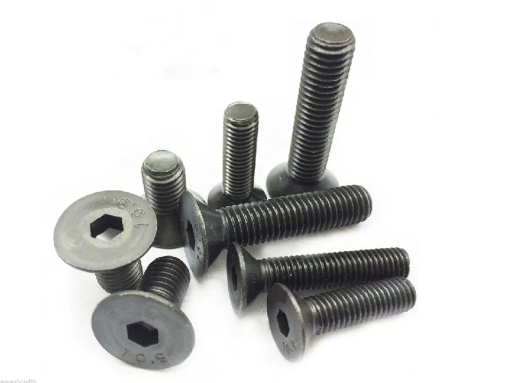 100PCS M2  series 10.9 round M2*4/8/10/12-20 mm  Steel Flat Countersunk Head Hex Socket Screw