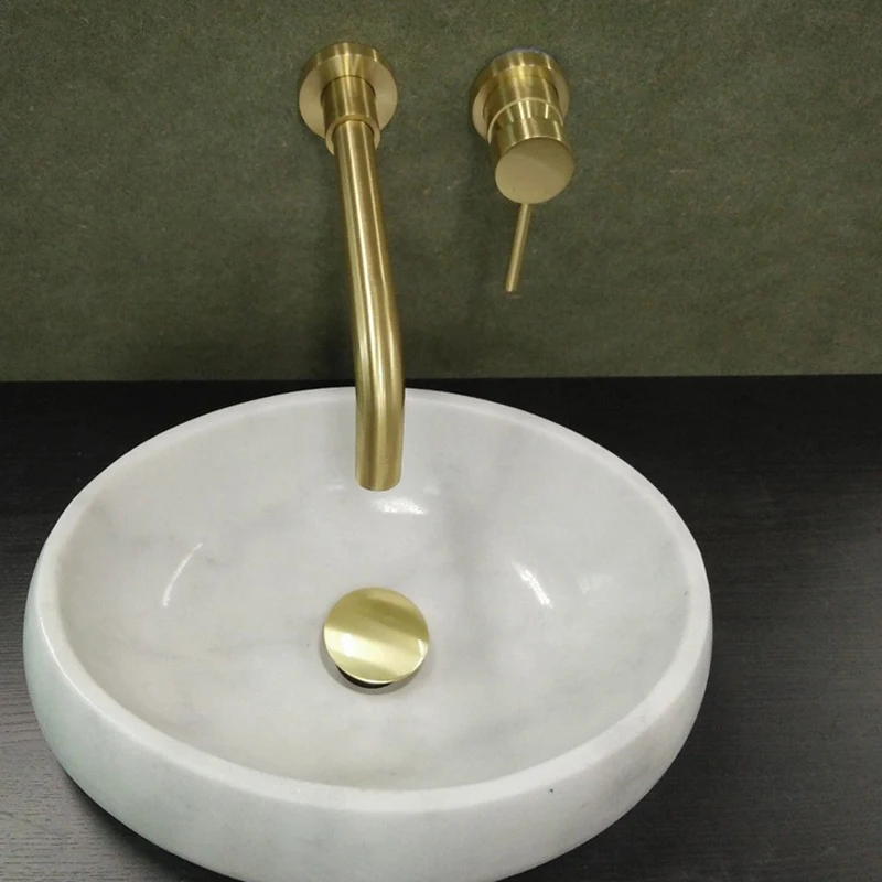 Vidric Brushed gold Dark into the wall basin faucet full copper hot and cold  faucet wall mounted Siamese basin faucet