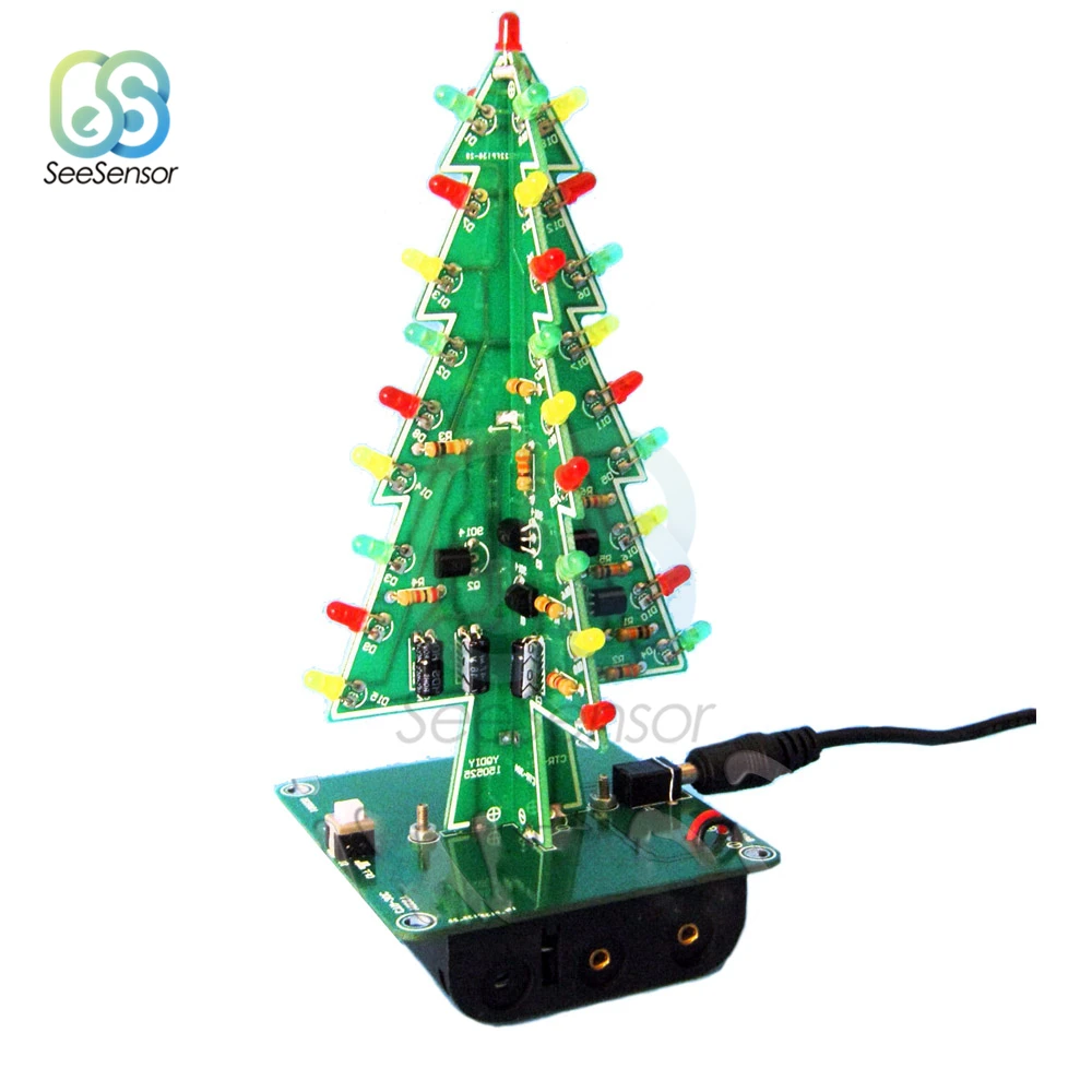 Three-Dimensional 3D Christmas Tree LED DIY Kit 7 Colors Red/Green/Yellow LED Flash Circuit Kit Electronic Suite Holiday Decor