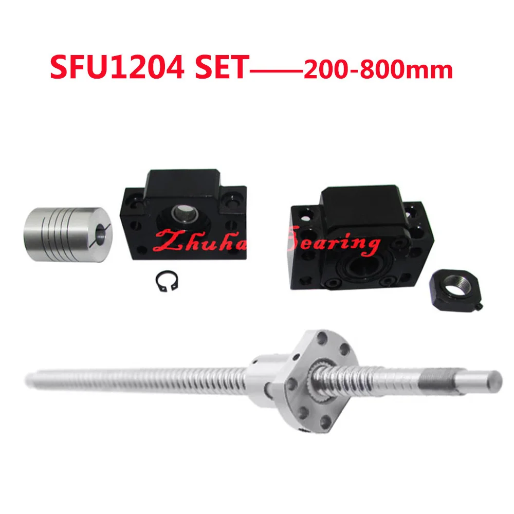 

SFU1204 SET: L-200-800 SFU1204 Rolled Ball Screw C7 with End Machined + 1204 Ball Nut + BK/BF10 End Support + Coupler