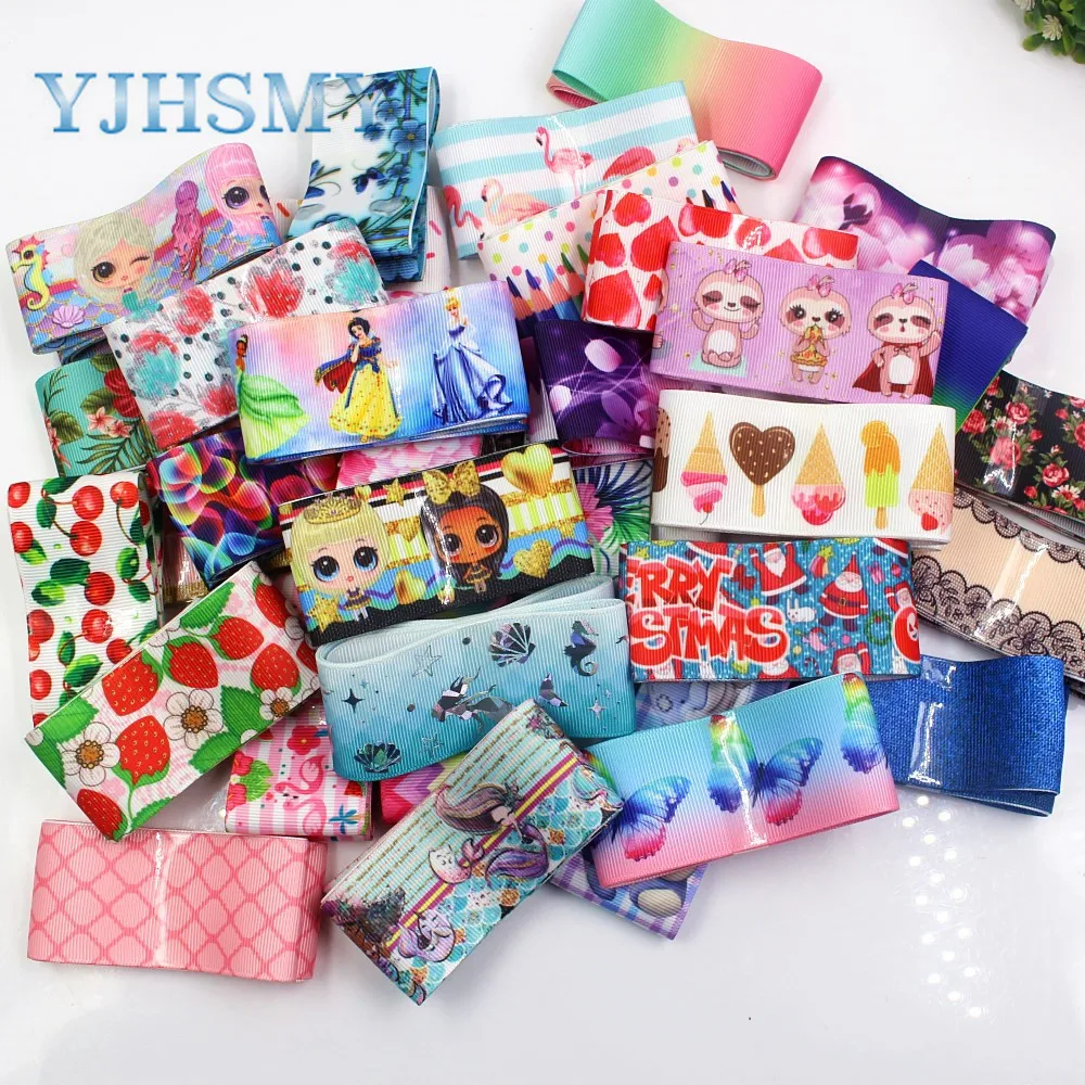 YJHSMY 181207-1,10 style mix 38mm 10yards,Various geometric cartoon flowers,etc.grosgrain ribbon,DIY handmade materials