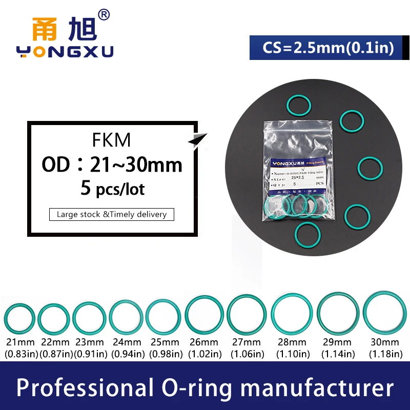 Thickness CS2.5/3mm Green FKM O-ring FPM fluorine rubber sealing gasket elasticity rubber washer ring Spot wholesale