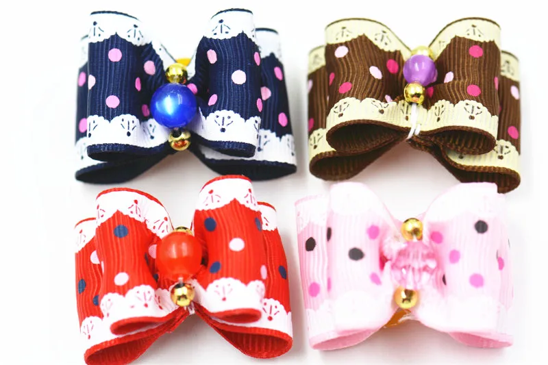 20/50/100pcs /set handmade high quality pet grooming hair accessories ribbon elastic bands hair bows for pet dog puppy kitten