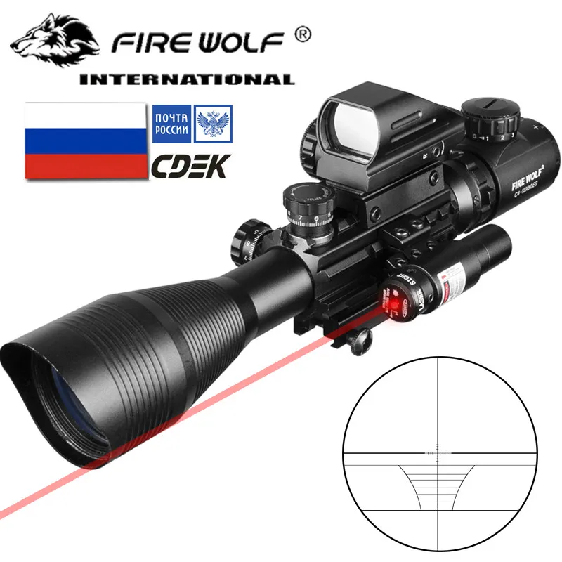 Hunting Airsofts Riflescope 4-12X50 EG 20MM 3 in Tactical Air Gun Red Green Dot Laser Sight Scope Holographic Optics Rifle Scope