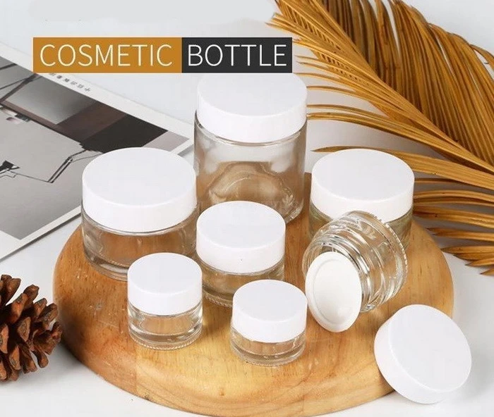 

5g 10g 20g 30g 50g Empty Glass Bottle For Cosmetics Clear Frosted Cream Jars Cosmetic Packaging With White Lids 500pcs/lot