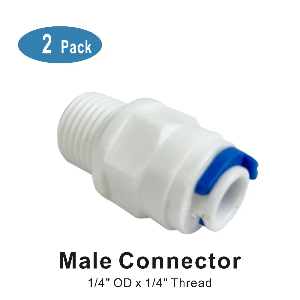 1/4-Inch Male Connector Adapter Quick Connect Fitting Parts for Water Filters/Reverse Osmosis RO System - Pack of 2