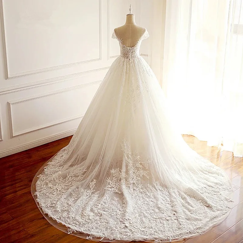 Custom Made Ball Gown Backless Tulle Lace Flowers Elegant Vintage Wedding Dresses Wedding Gown 2021 Real Photo WH19M