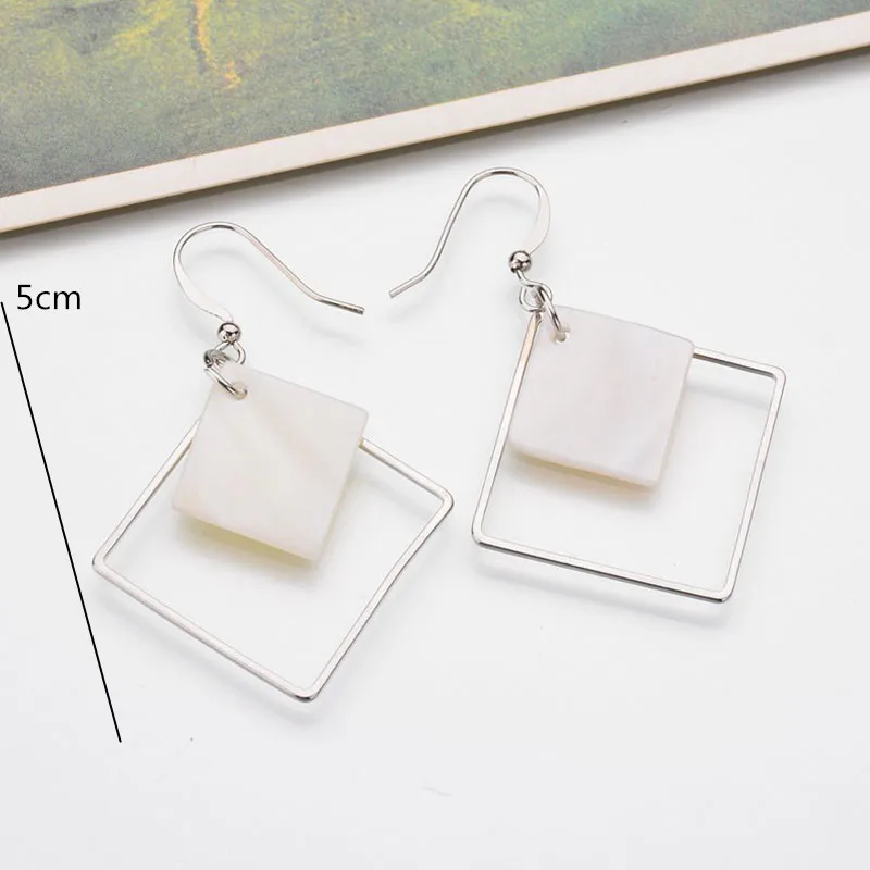 Punk White Shell Hollow Square Drop Earrings For Women Fashion Korean Minimalism Geometric Dangle Brincos Jewelry Gift EB960