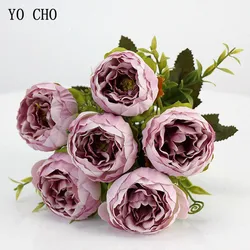 YO CHO 6 Teste/Bouquet Peonie Fiori Artificiali Fiori di Seta Peonie Bouquet Bianco Rosa di Cerimonia Nuziale Della Decorazione Della Casa di Falso Peonia Rosa fiore