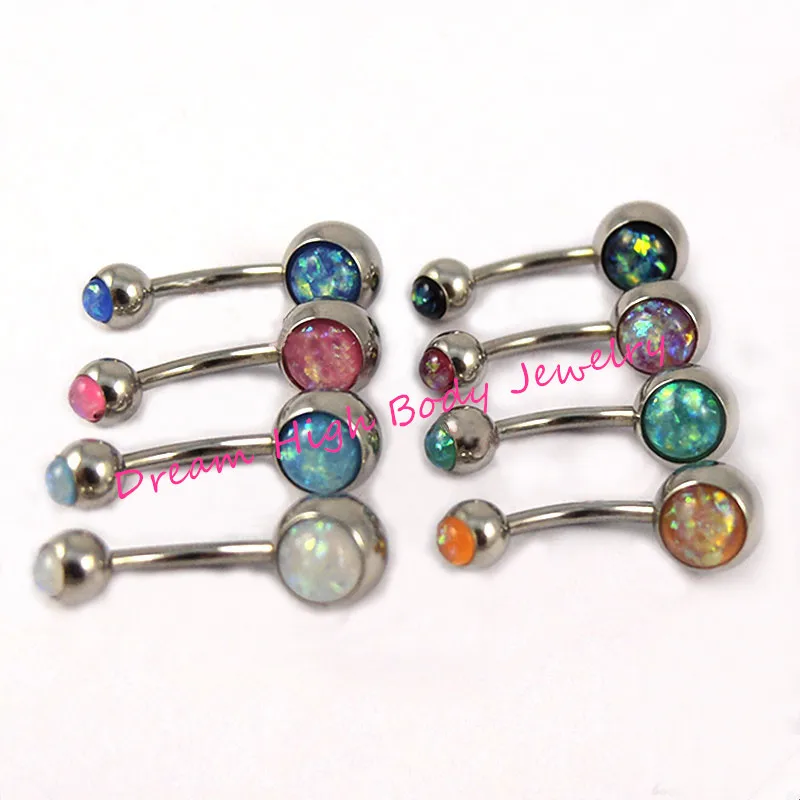 New Opal Belly Bar Button Ring Navel 316l Stainless Steel Double Gem Popular Body Piercing Jewelry for Women 14G Wholesale