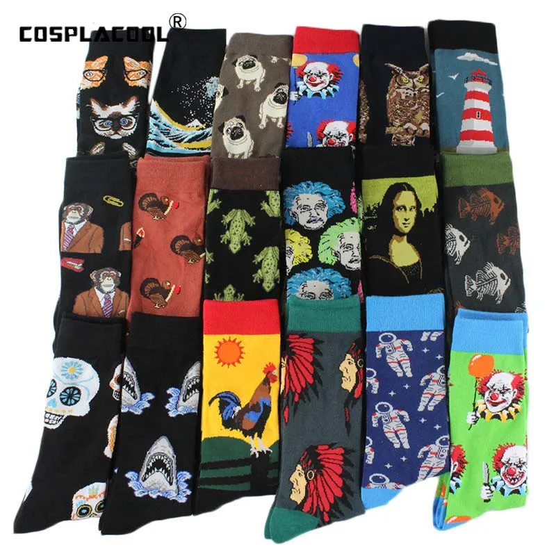 Happy Cool Harajuku Crew Mens Socks Hip Hop Street Big Size Funny Socks Men Skateboard Painting Calcetines Homme Divertidos Sox