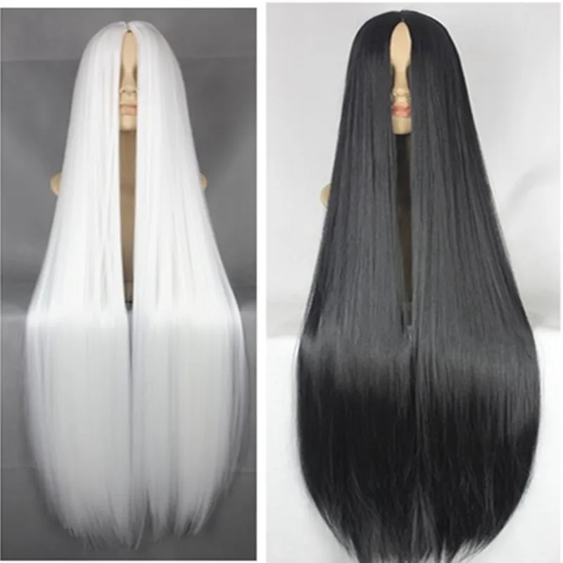 Fei-Show White Wig 100CM/40 Inches Synthetic Heat Resistant Fiber Long Halloween Costume Cos-play Carnival Straight Salon Hair