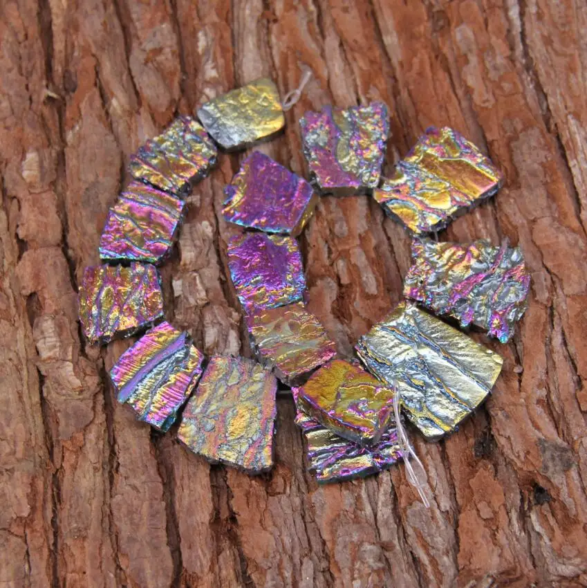 4 color,15PCS strand Mystic Titanium Dragon Blood Stones Slab Beads,Top Drilled Graduated Slice Loose Beads Necklace Set Bulk