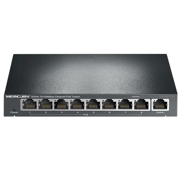 

8 Ports 10/100Mbps POE switch Steel PoE Switch AP monitoring standard PoE IEEE 802.3af For IP camera Up 65W, S109PS, Prom-