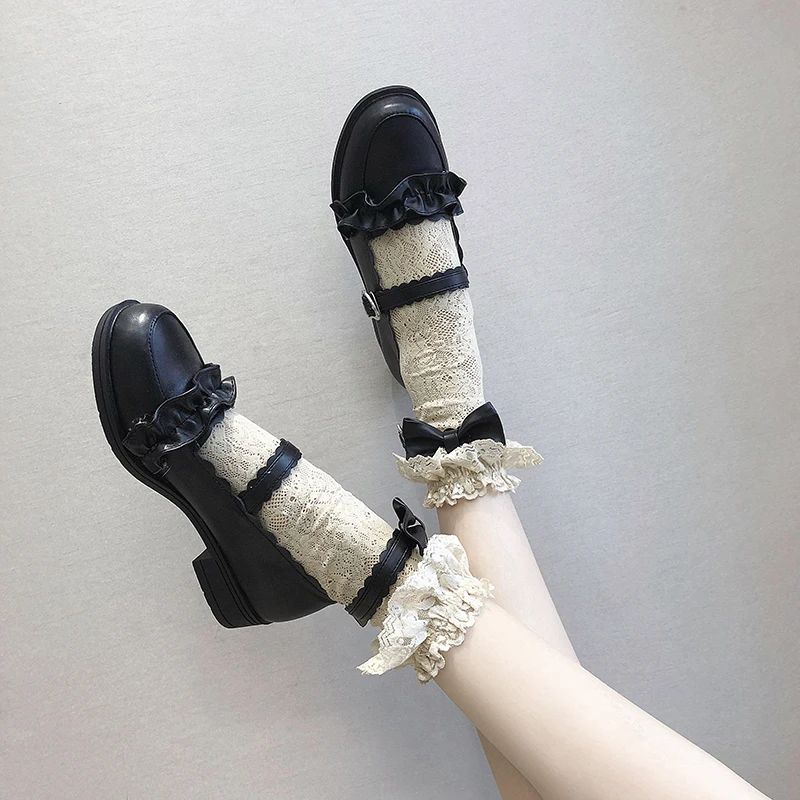 

Cute Japanese Mori Girl Lolita Shoes 2019 New Flat Kawaii Girl Tea Party Student JK Uniform Lolita Bowknot Princess PU Shoes Cos