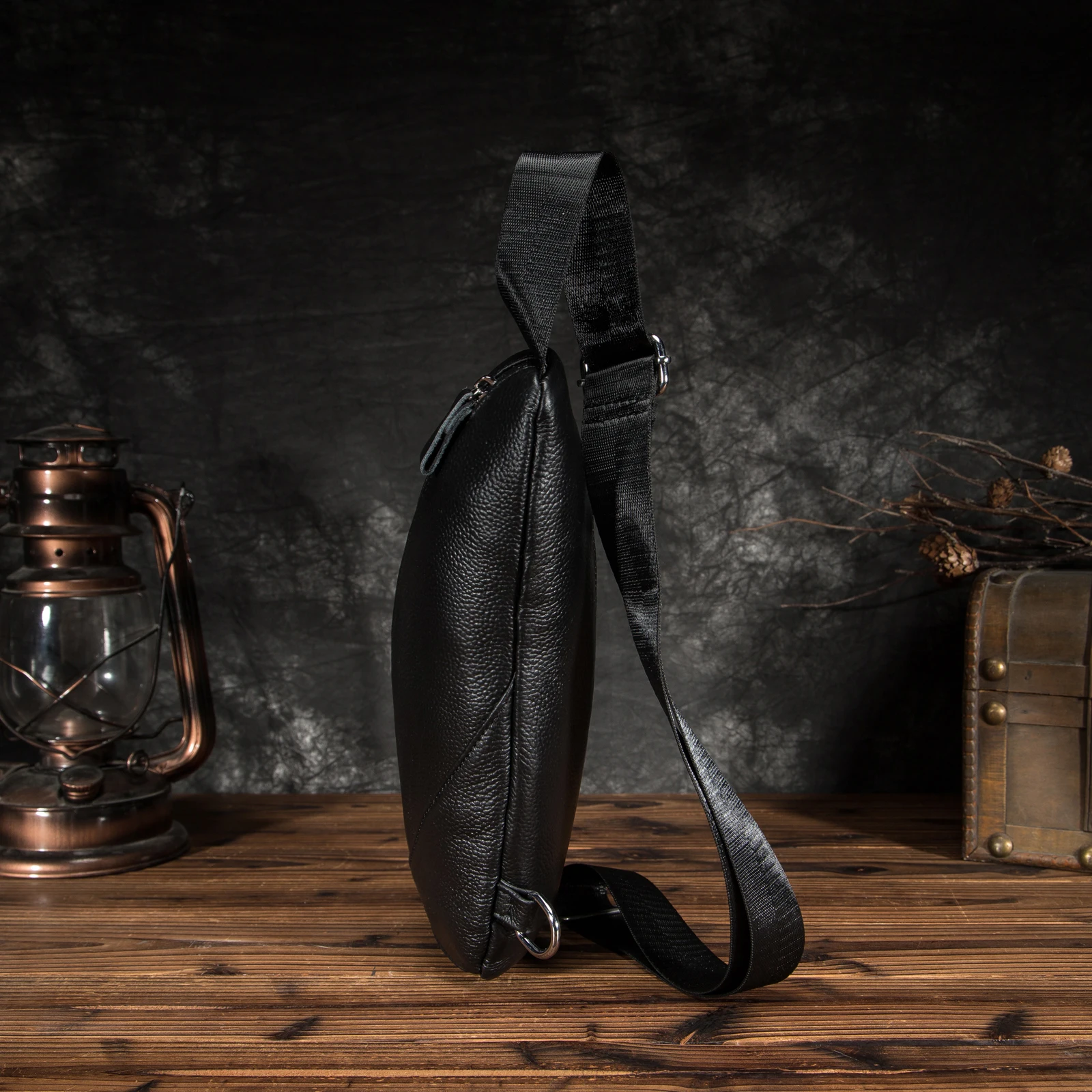 Sacchetto di Corsa di Modo olio Cera Uomo In Pelle Casual Triangolo Petto Sling Bag Black Design 7 \