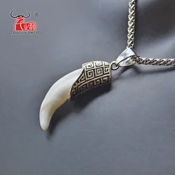 YX005 Fake wolf Tooth Pendant Necklace Stainless Steel Necklace Vintage  Bone Necklace Tibetan Amulet Fangs Choker gift