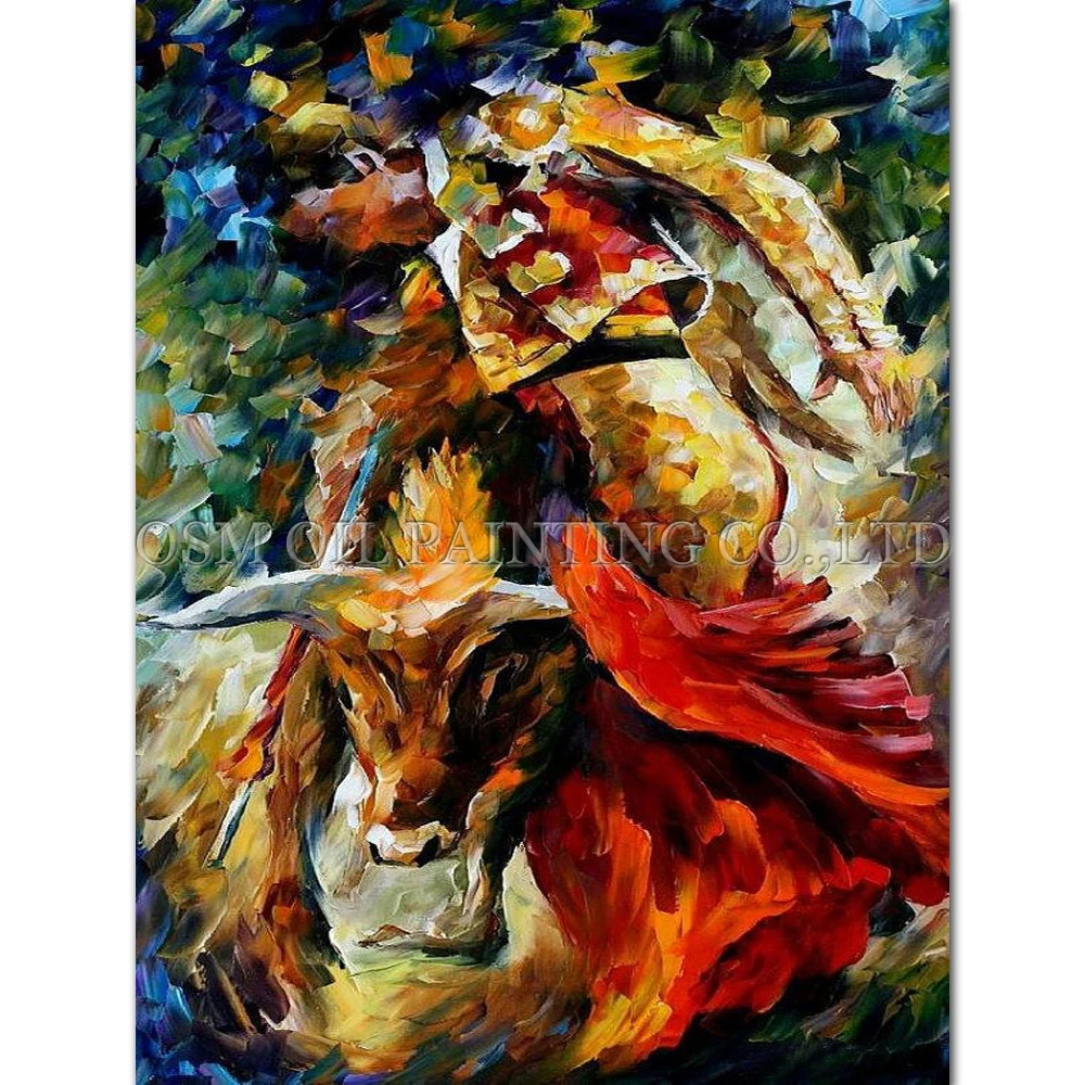 

Professional Artist Handmade Colorful Paint High Quality Abstract Bullfight Oil Painting for Wall Art Spanish Bullfight Painting