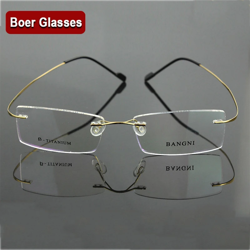 B Titanium  Hingeless Rimless  Non-Screw Pure Titanium Flexible Eyeglasses Glasses Prescription Spectacle Optical Frame 1004