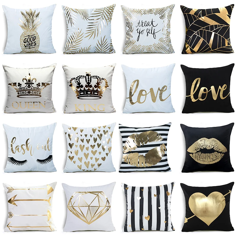 KING&QUEEN Bronzing Cushion Cover LOVE Kiss Cotton Polyester Geometric Printed Lips Home Decorative Pillow Cover Pillowcase