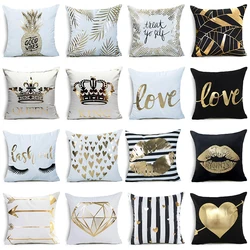 KING&QUEEN Bronzing Cushion Cover LOVE Kiss Cotton Polyester Geometric Printed Lips Home Decorative Pillow Cover Pillowcase