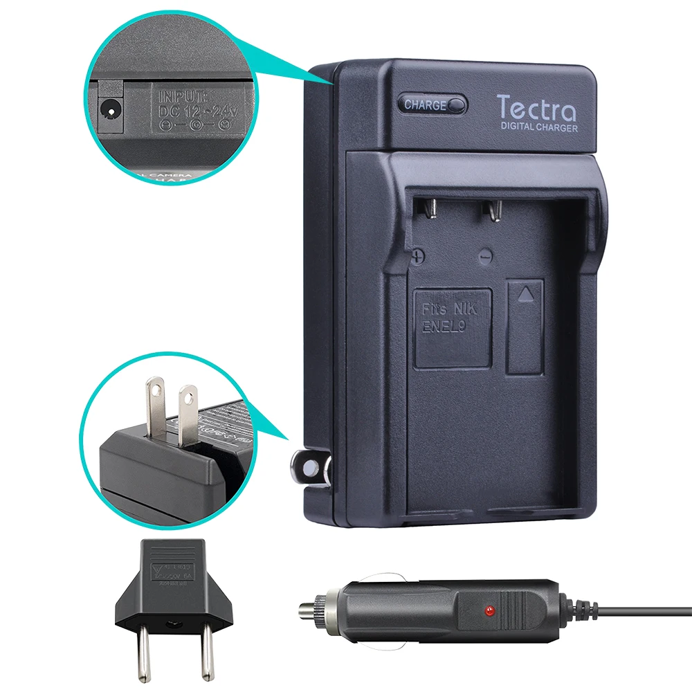 Tectra 2Pcs EN-EL9 EN-EL9A EN EL9 EN EL9A Li-ion Battery + Digital Charger for Nikon D60 D40 D40X D5000 D3000 MH-23