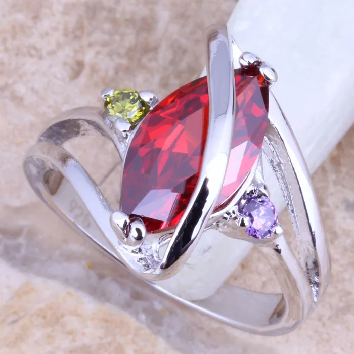 Valuable Multigem Red Garnet Silver Plated  Women's Ring Size 6 / 7 / 8 / 9 R1357