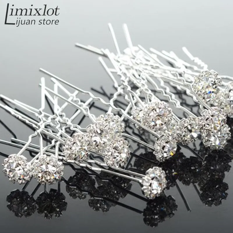 20 pieces/Lot Fashion U Shape Crystal Hair Fork Flower Hair Pin Sticks For Women Wedding Bridal Hair Accessories Jewelry