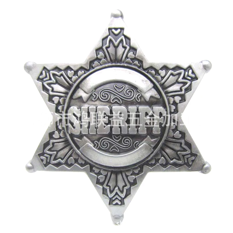 Mens' Belt Buckle 40mm Vintage Hexagon Sheriff Star Replaceable Western Buckles For Cowboy Cowgirl Men