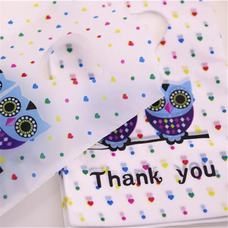 Fashion 50pcs/lot 9*15cm Small Plastic Jewelry Accessories Packaging Bags With Owl Thank You Mini Gift Bags