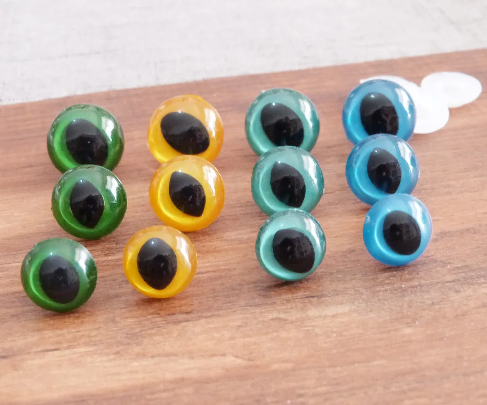 

40pcs/lot new arrvial 14mm/16mm/18mm plastic safety toy cat eyes & white hard washer for diy doll-green/yellow/blue/lake blue