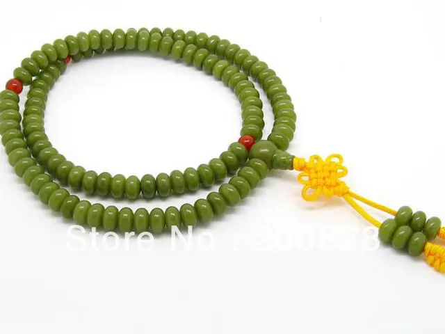 BRO685   Tibetan Buddism 108 Green Bodhi Roots Prayer Bead Mala Necklace,8*4.5mm,lady bracelet,no MOQ