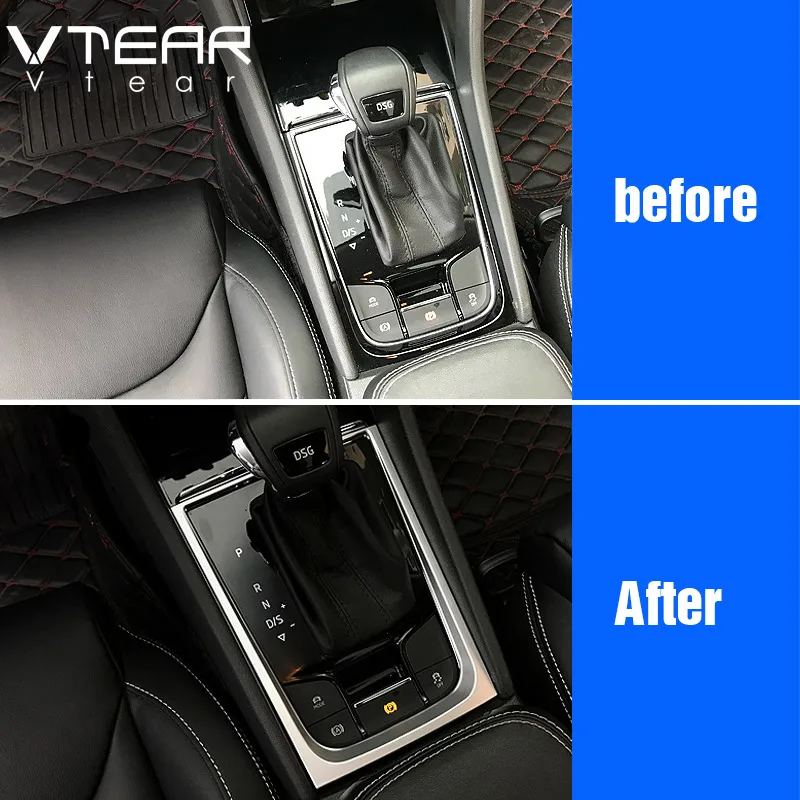 Vtear for Skoda Kodiaq gear frame cover chrome center centre console panel circle accessories gear shifter collar decorative 21