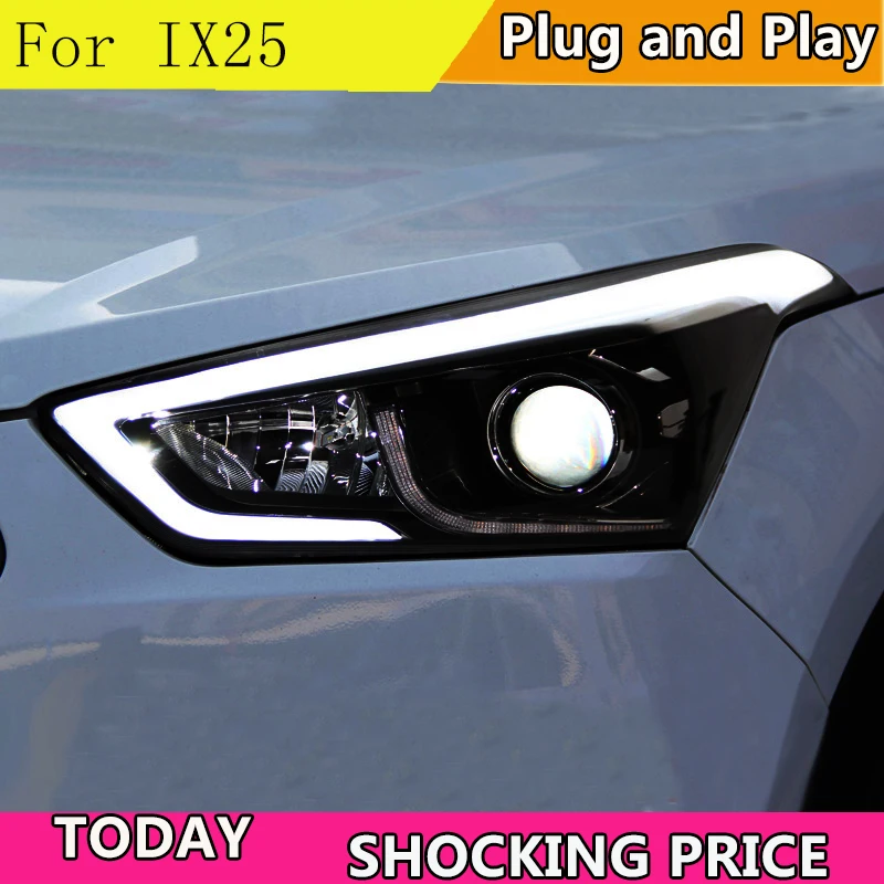 Doxa Car Styling for Hyundai IX25 Headlights 2015-2017 Creta Headlight DRL Daytime Running Light Bi-Xenon HID Accessories