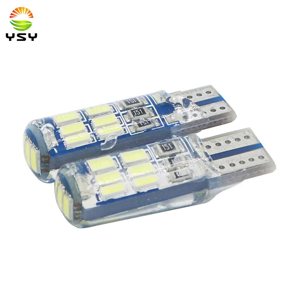 YSY 100pcs Car LED T10 W5W led 194 168 15SMD 4014 Blue Silicone LED Light Parking License Plate clearance lamp Ice blue 12V