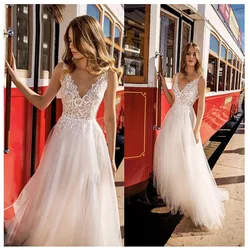 Smileven Spitze Hochzeit Kleider Vestidos de novia 2021 Einfache V-AUSSCHNITT Braut Kleid Oansatz Sexy Romantische Bodenlangen Hochzeit Kleider