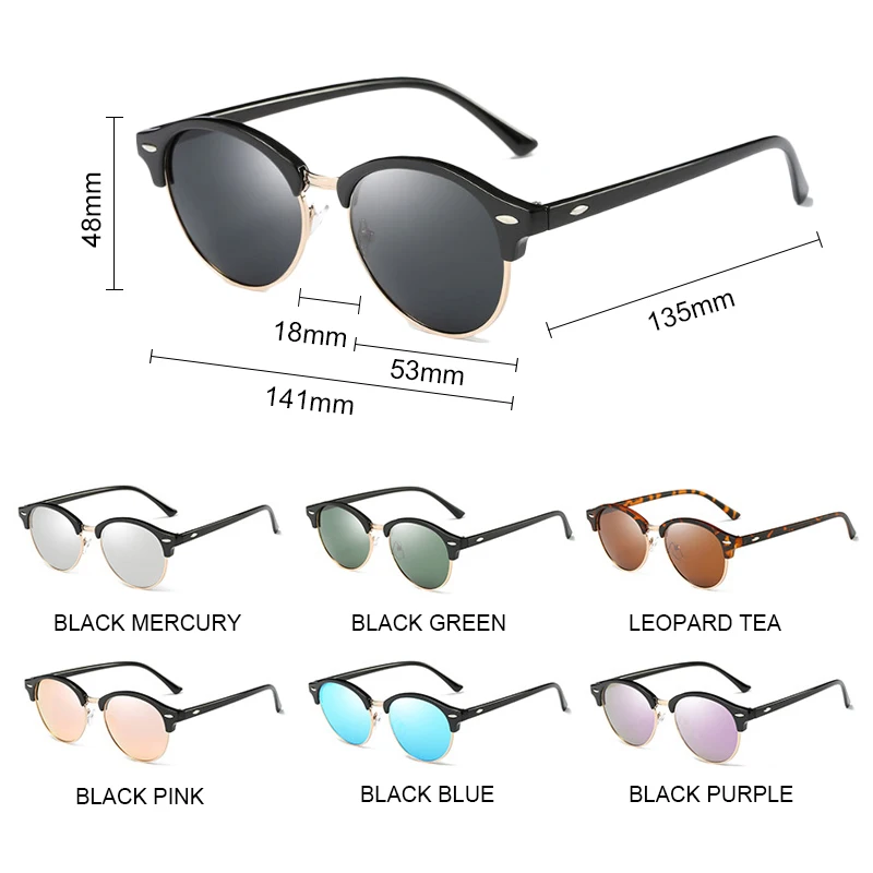 Psacss 2019 Vintage Polarized Sunglasses Women Men Retro Rivet Round Brand Designer Mirror Driving Sun Glasses Female Male UV400