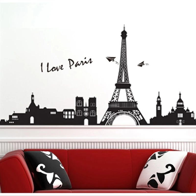 50x70cm Romantic Paris Style Wall Sticker Kids Room Decorative Wall Sticking Tower Decal Removable Plastic Wall Stickers