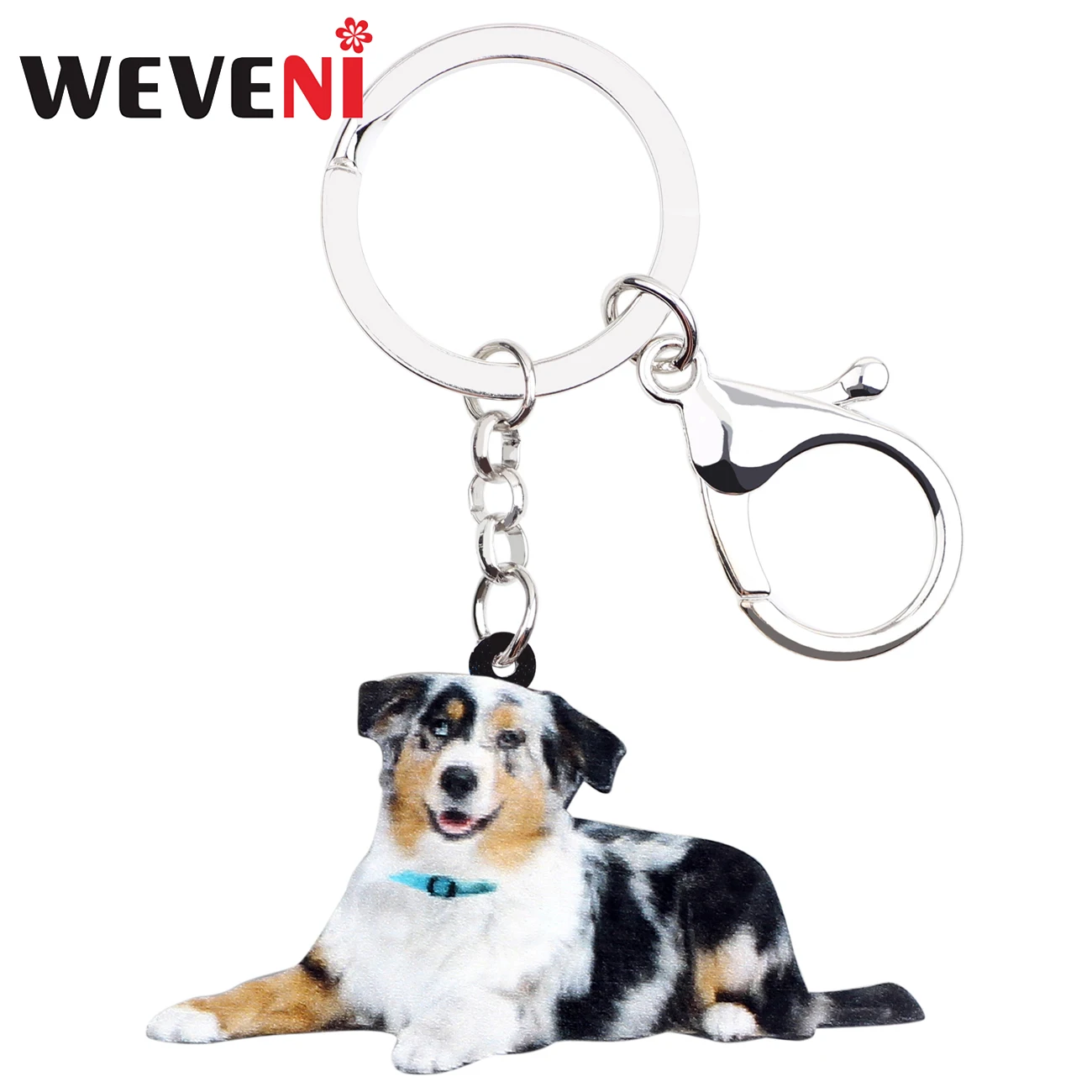 WEVENI Acrylic Australian Shepherd Dog Key Chain Keychain Holder Animal Pet Jewelry For Women Girls Gift Bag Car Charms Pendant