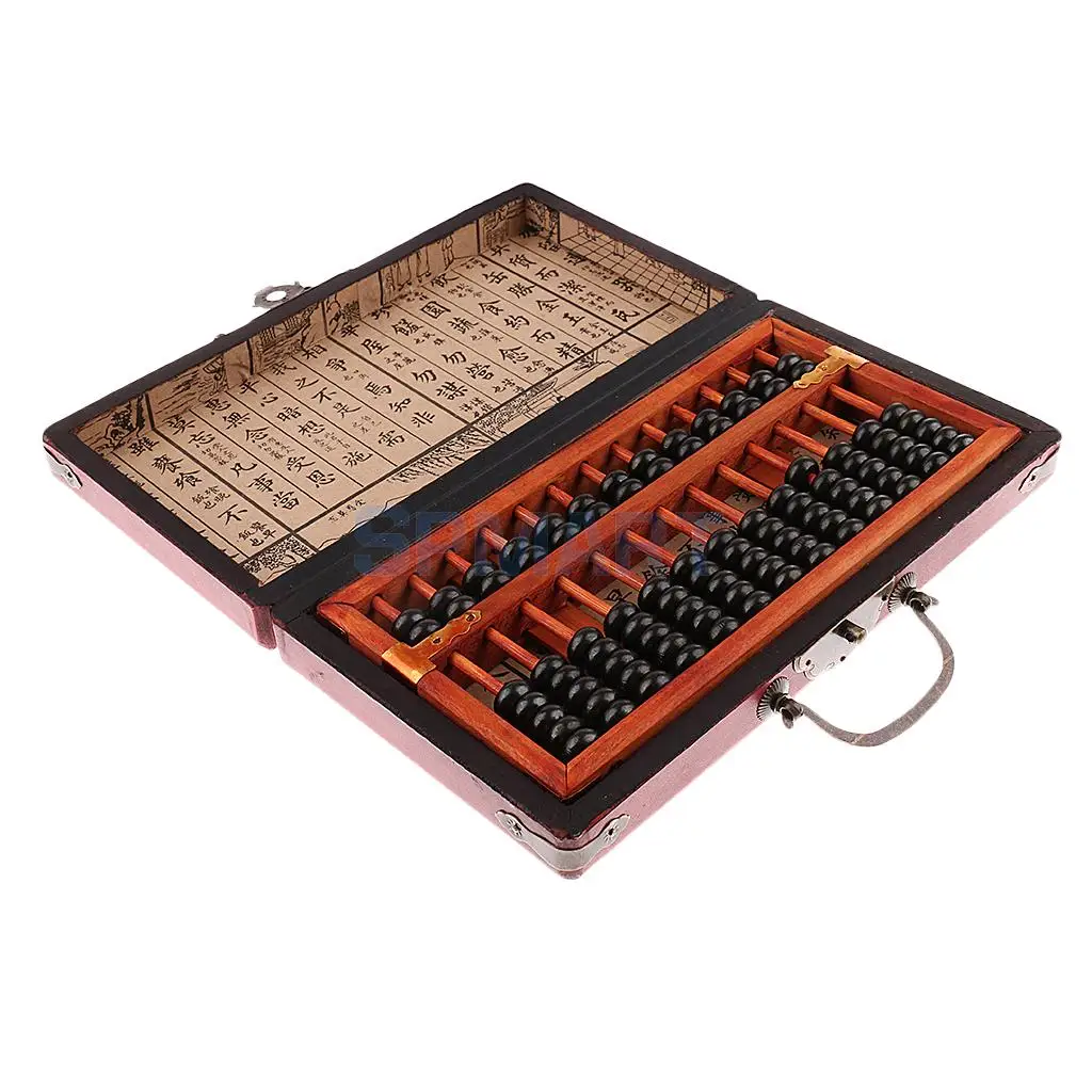 13 Rows Vintage Chinese Wooden Bead Arithmetic Abacus with Box Classic Ancient Calculator Counting Collection Gift Kids Toy