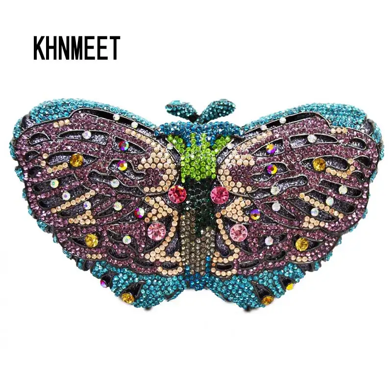 KHNMEET Handcraft Diamond Evening Bag Gold Luxury Clutch bag butterfly Party Purse Women Wedding Bag Day Clutches SC050