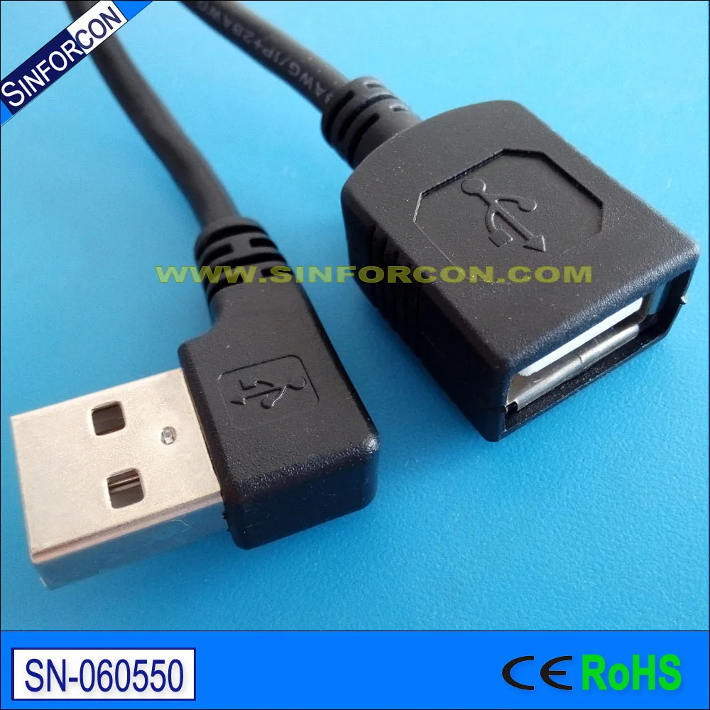 

Left Right Angled USB2.0 L Shape Elbow USB-A Male to Female Socket USB Extension Cable